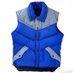 Vintage Levi's Vest Mens S/M Blue Down Puffer Denim Yoke Western 70s White Tab